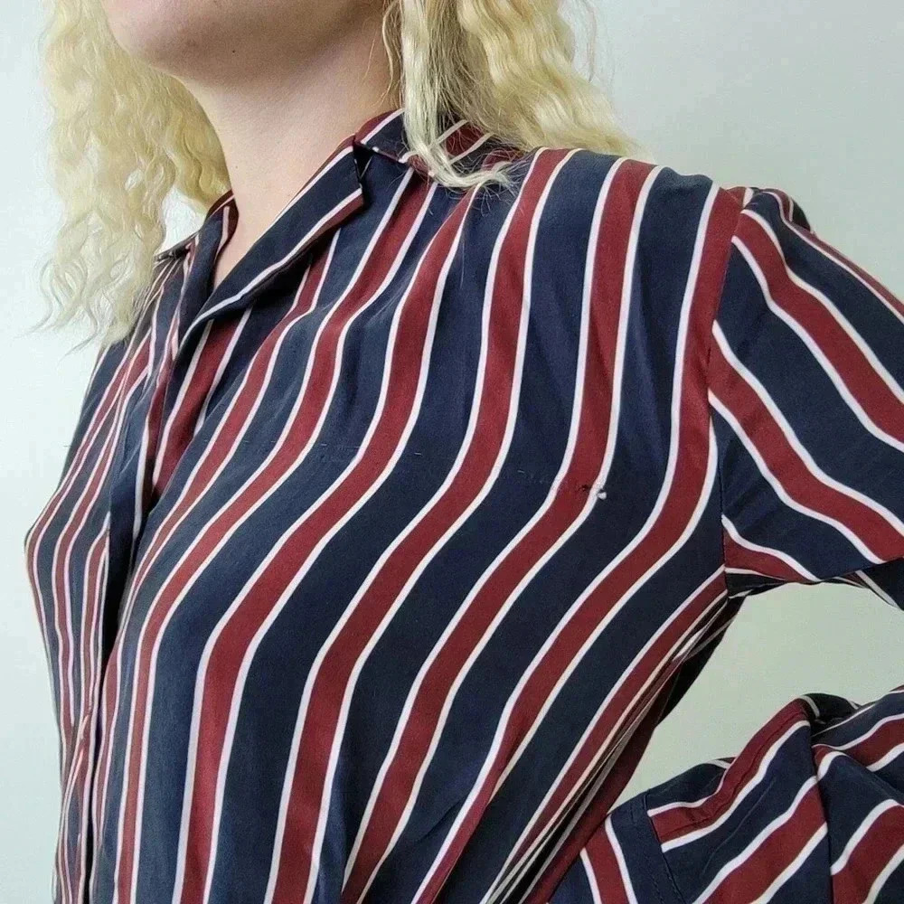Frame Silk Striped Button Down Long Sleeve Shirt -  S - Picture 4 of 8